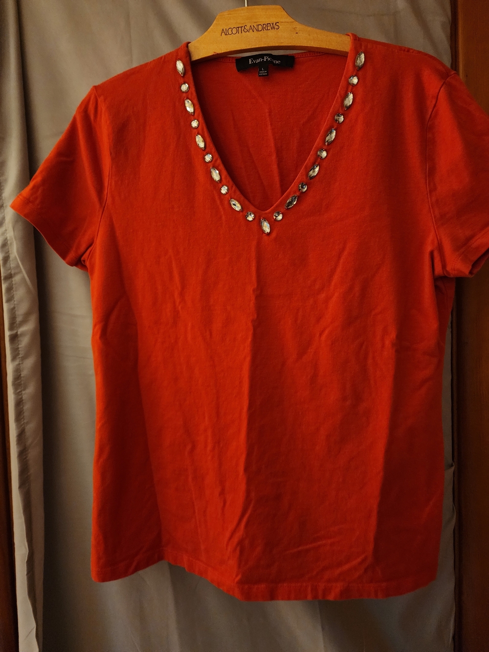 Evan Picone Women’s Pumpkin Orange V-Neck Embellished Top